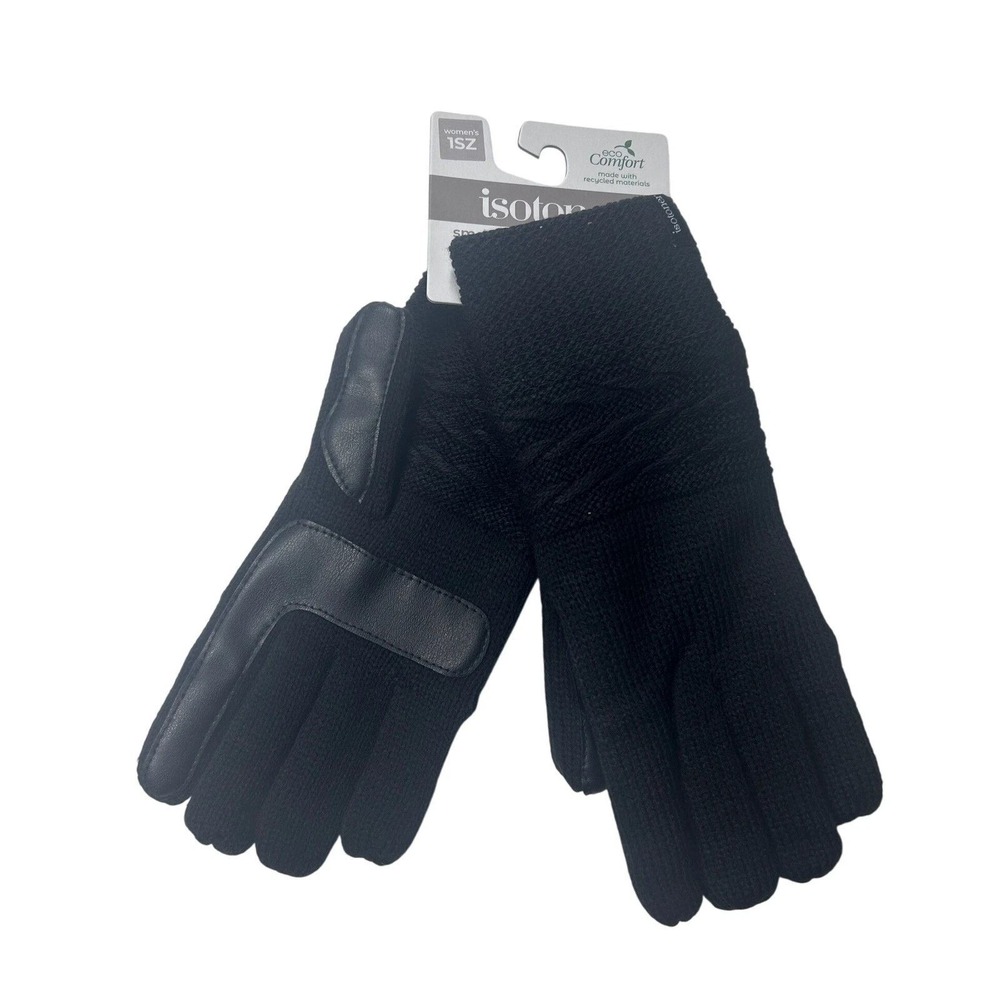Isotoner Women Black smartDri smarTouch Knit Gloves Eco Comfort‎ A519K2 1SZ NEW